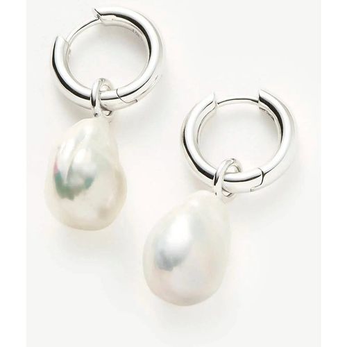 Baroque Pearl Drop Tunnel Mini Hoop Earrings | Silver Plated