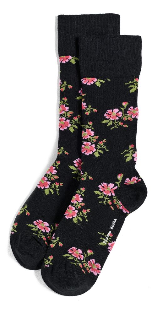 Tiny Flower Jacquard Ankle Socks Black Floral One Size