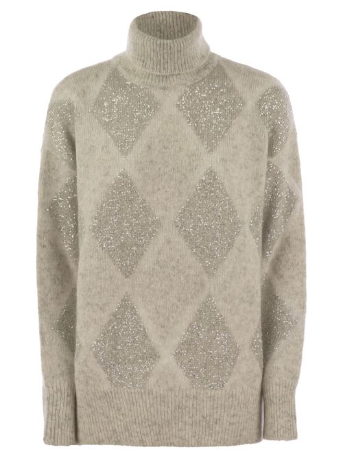Dazzling Argyle Turtleneck Sweater In Wool And Mohair
