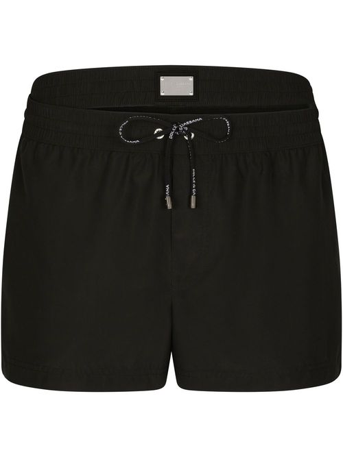 Short double-waistband swim shorts - Black