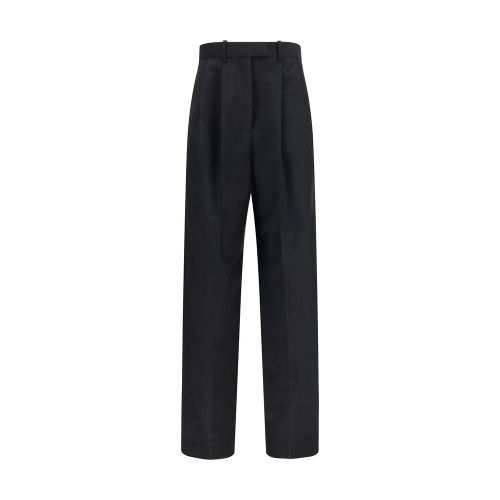 Double-Pleat Wool Mohair Trousers — Black