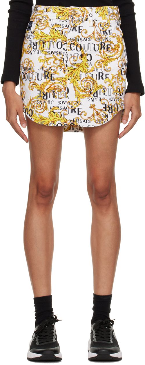 White printed denim mini skirt