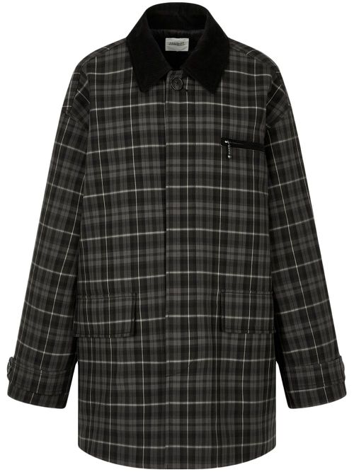Tartan check-pattern single-breasted coat - Black