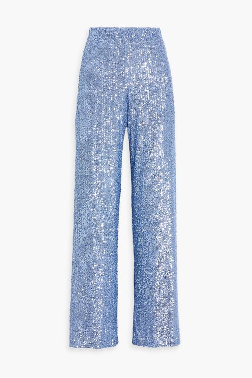 Sequined stretch-tulle wide-leg pants - Blue - M