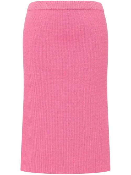 High-waist fine-ribbed midi skirt - Pink