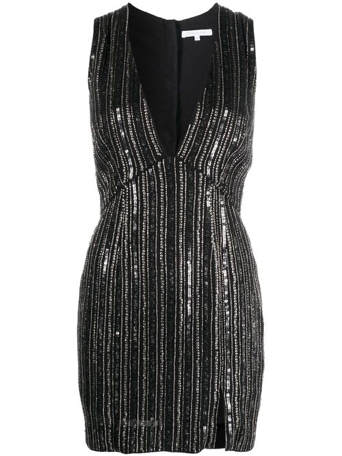 Sequin-embellished V-neck minidress - Black