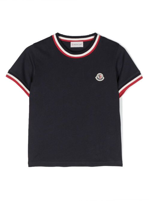Stripe-trim cotton T-shirt - Blue