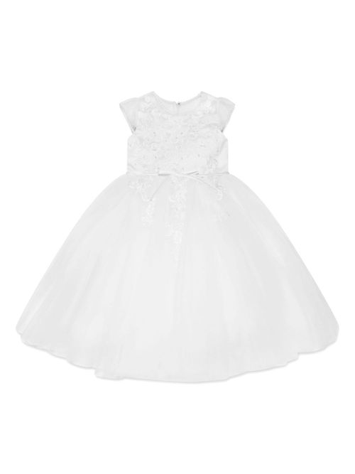 Floral-embroidered cap-sleeves dress - White