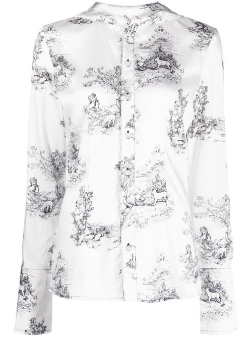 Graphic-print hooded blouse - White
