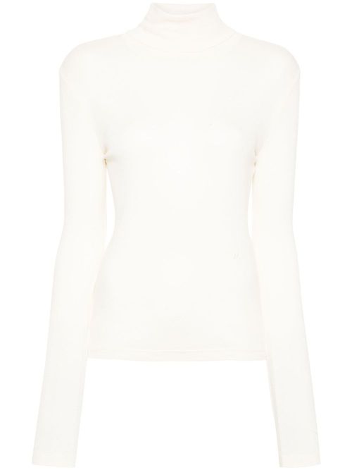 Roll-neck fine-ribbed T-shirt - Neutrals