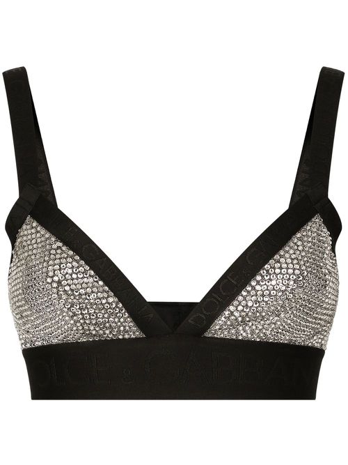 Rhinestone-embellished triangle bra - Black