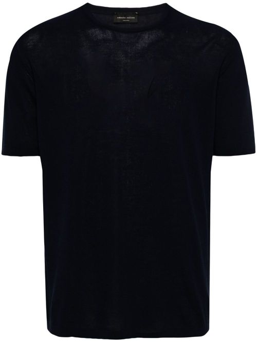 Crew-neck knitted T-shirt - Blue