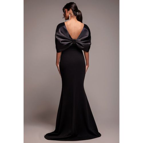 Goddiva Off Shoulder Back Satin Bow Scuba Maxi Dress - Black