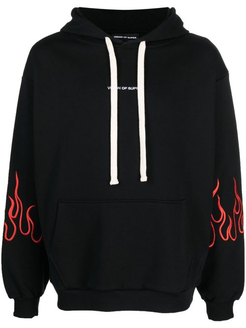 Logo-embroidered cotton hoodie - Black