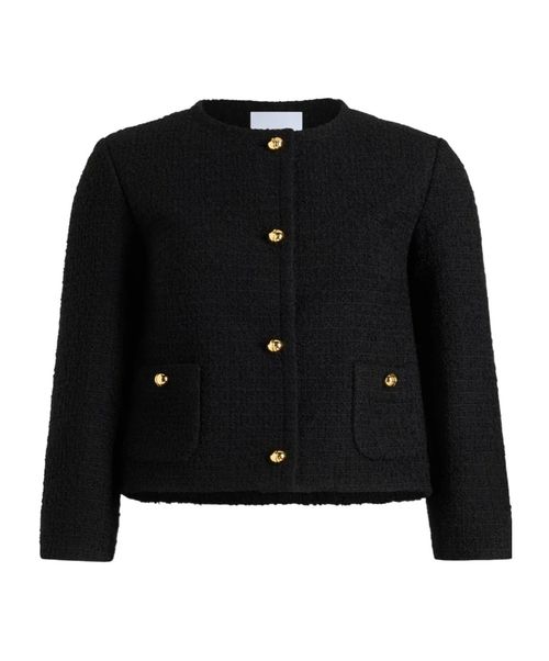 Collarless tweed jacket