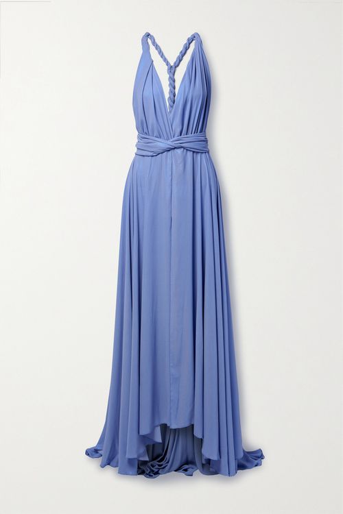 Wanda Belted Crepe De Chine Gown - Blue