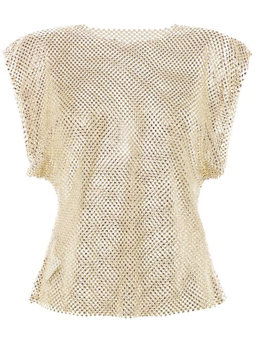 Rhinestone sheer sleeveless blouse - Green