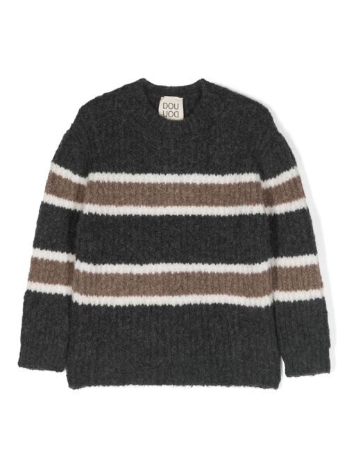 Striped intarsia-knit jumper - Grey