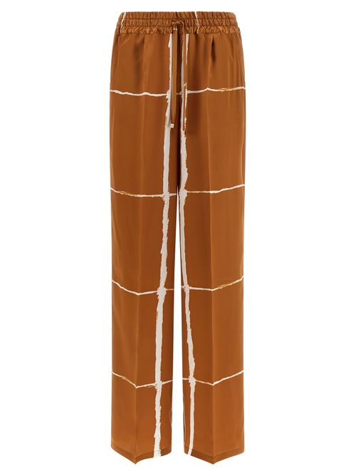 Graphic-Striped Silk Trousers — Brown