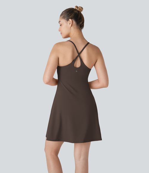 SoftlyZero™ Plush Backless Active Dress-Longer Length-Easy Peezy Edition Workout Dress - Chocolate Martini