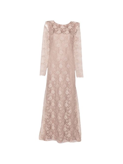 Brown Round Neck Lace Maxi Dress