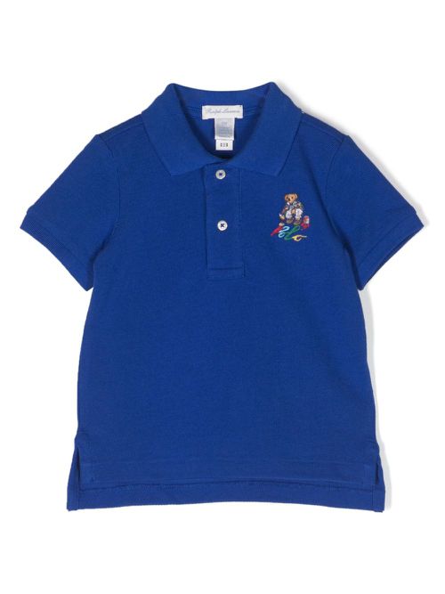 Logo-embroidered cotton polo shirt - Blue