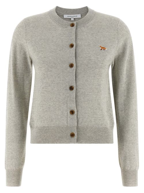 Extrafine Wool with Fox Patch Cardigan — Gray