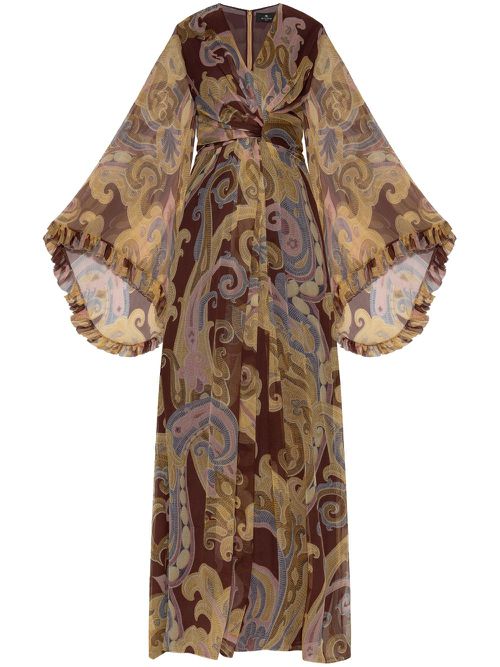 Paisley-print silk maxi dress - Brown