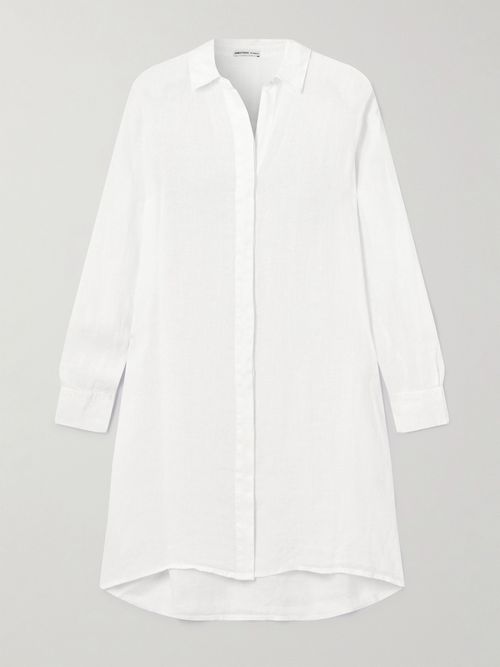 Linen Midi Shirt Dress - White