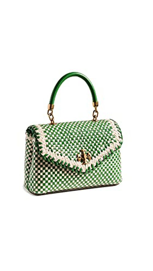Tory Burch Women's Kira Woven Mini Top Handle Bag, Basil, Green, One Size