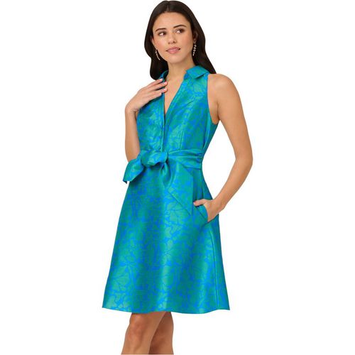Adrianna Papell Womens Tie Front Printed Short Dress - Blue