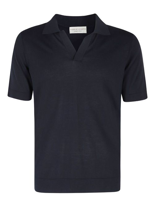 Polo-collar short-sleeve top - Blue