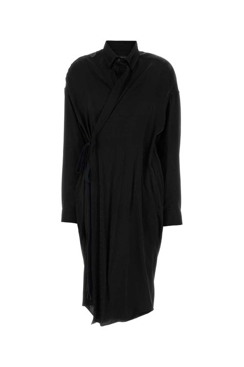 Black Satin Shirt Dress