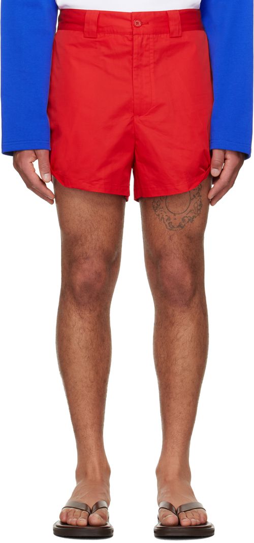 Red Rolled-Hem Shorts
