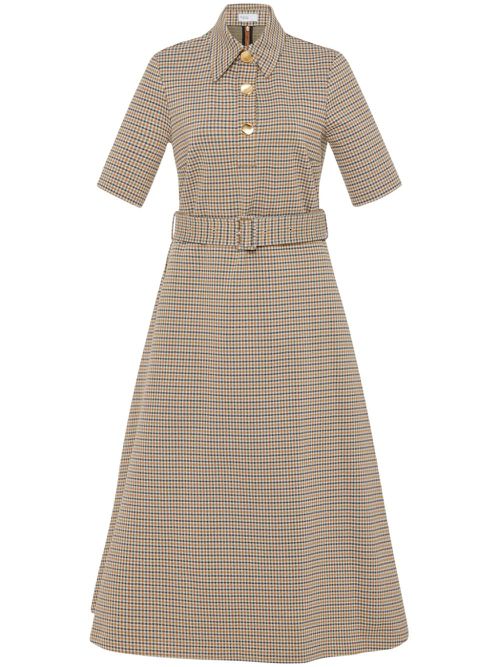 Check-pattern midi dress - Neutrals