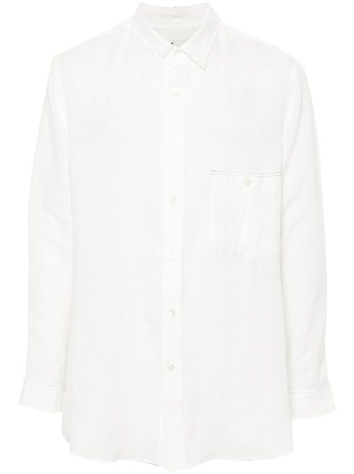 Asymmetric-collar linen shirt - White