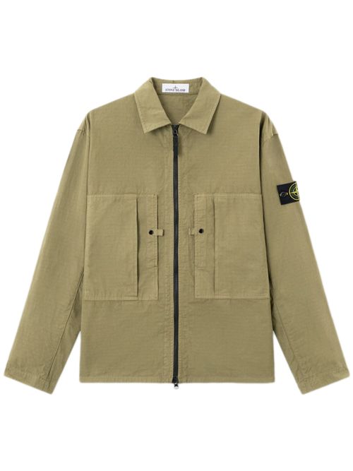 -Inspired Cotton Utility Jacket with Snap Patch Pockets and Two-Way Zip
