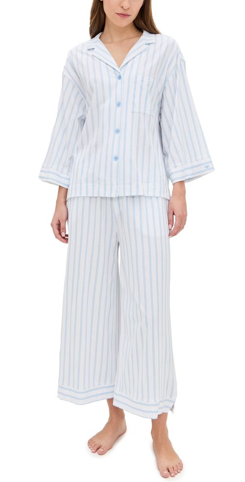 Luxe Pima Stripe Wide Leg Pajama Set Periwinkle Stripe