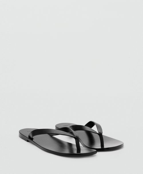 Women's Leather Strap Sandals - Black