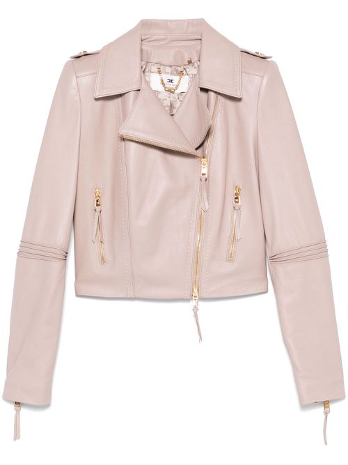 Contrasting-stitching biker jacket - Neutrals