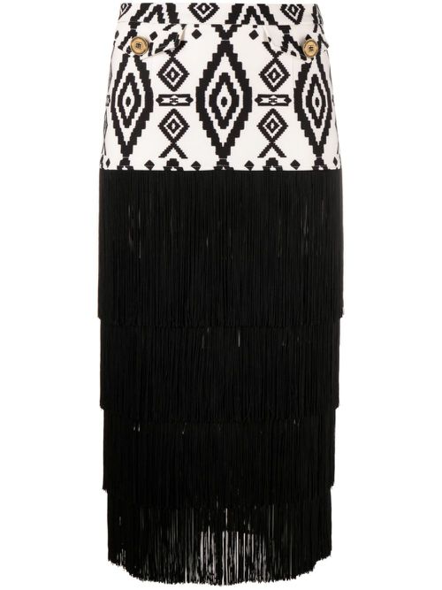 Printed fringed midi skirt - Neutrals
