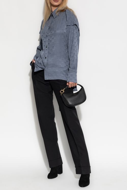FERRAGAMO Loose-Fit Shirt With Monogram, Women's, Grey