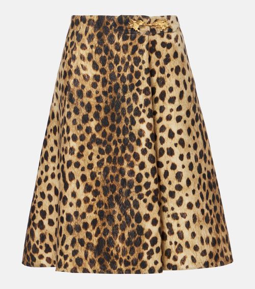 Leopard-print wool midi skirt