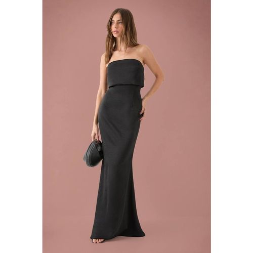 MISSPAP Women's Premium Satin Bandeau Overlay Bridesmaid Dress in Black