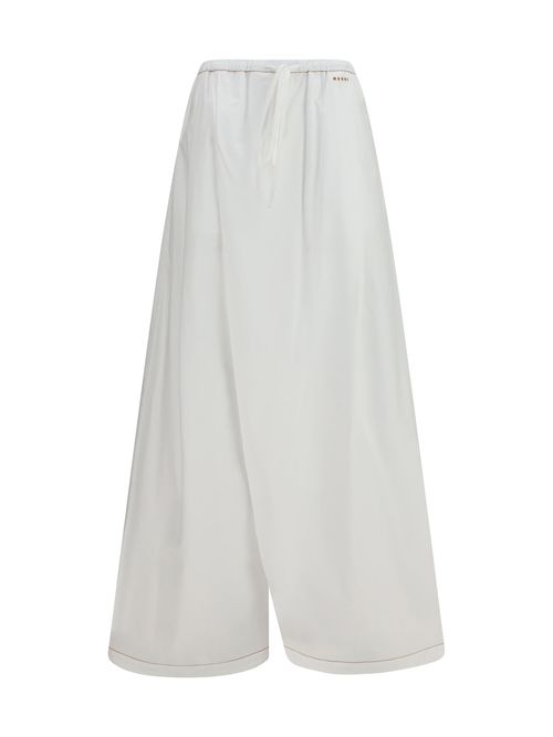 Draping Wide-Leg Cotton Trousers — White