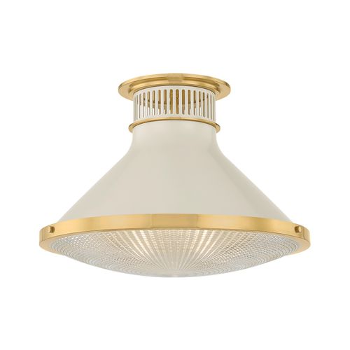 Aged Brass Off-White Flush Mount from the Highclere Collection