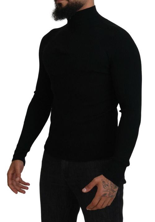 Half-Zip Turtleneck Wool Sweater — Black