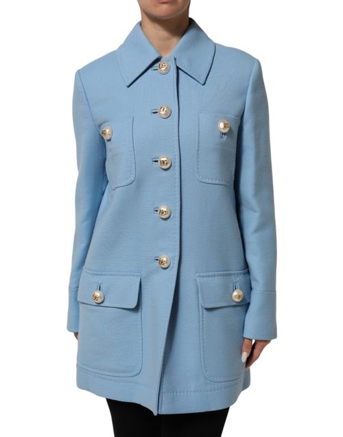 Buttoned Wool Trench Coat — Blue