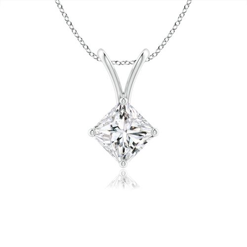 Angara 0.33 Carat Prong-Set Princess-Cut Diamond Solitaire V-Bale Pendant in Platinum