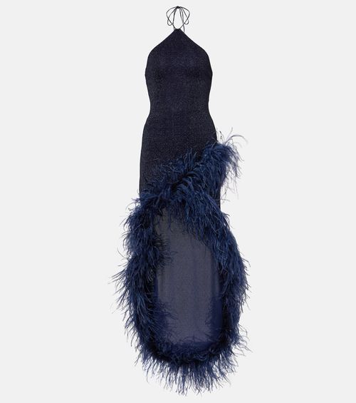 Oséree Lumière Plumage feather-trimmed maxi dress